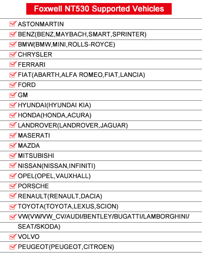 Foxwell NT530 Software List